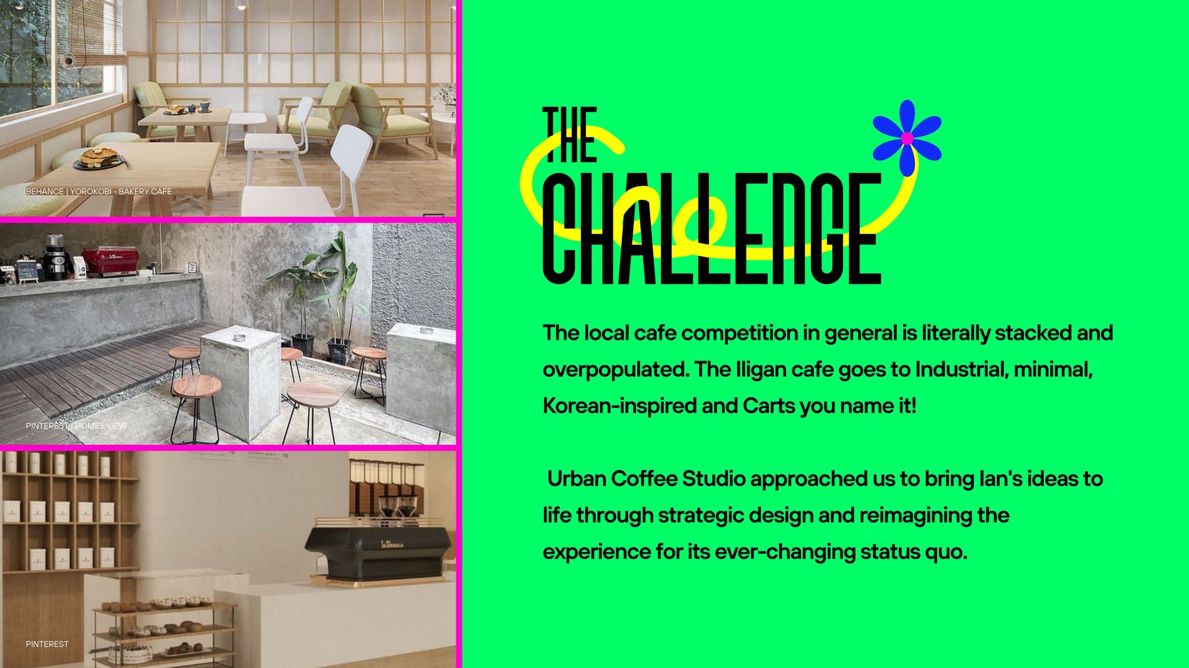 The challenge slide with the café interior