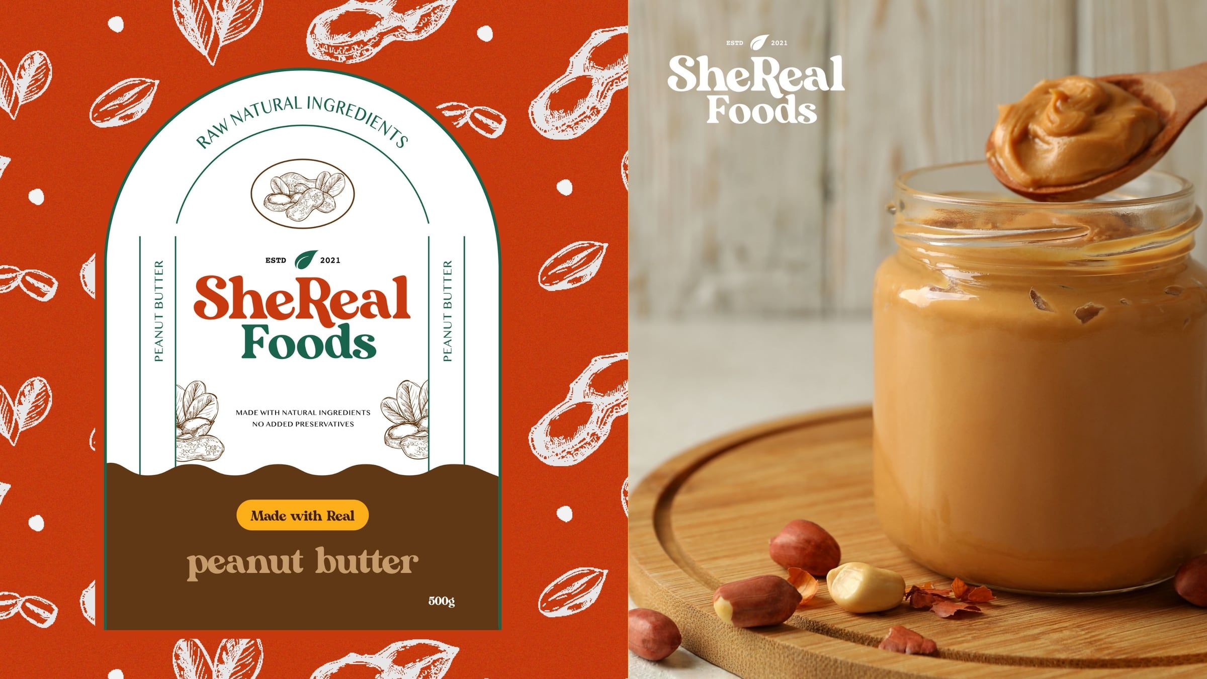 Label design next to a jar of peanut butter