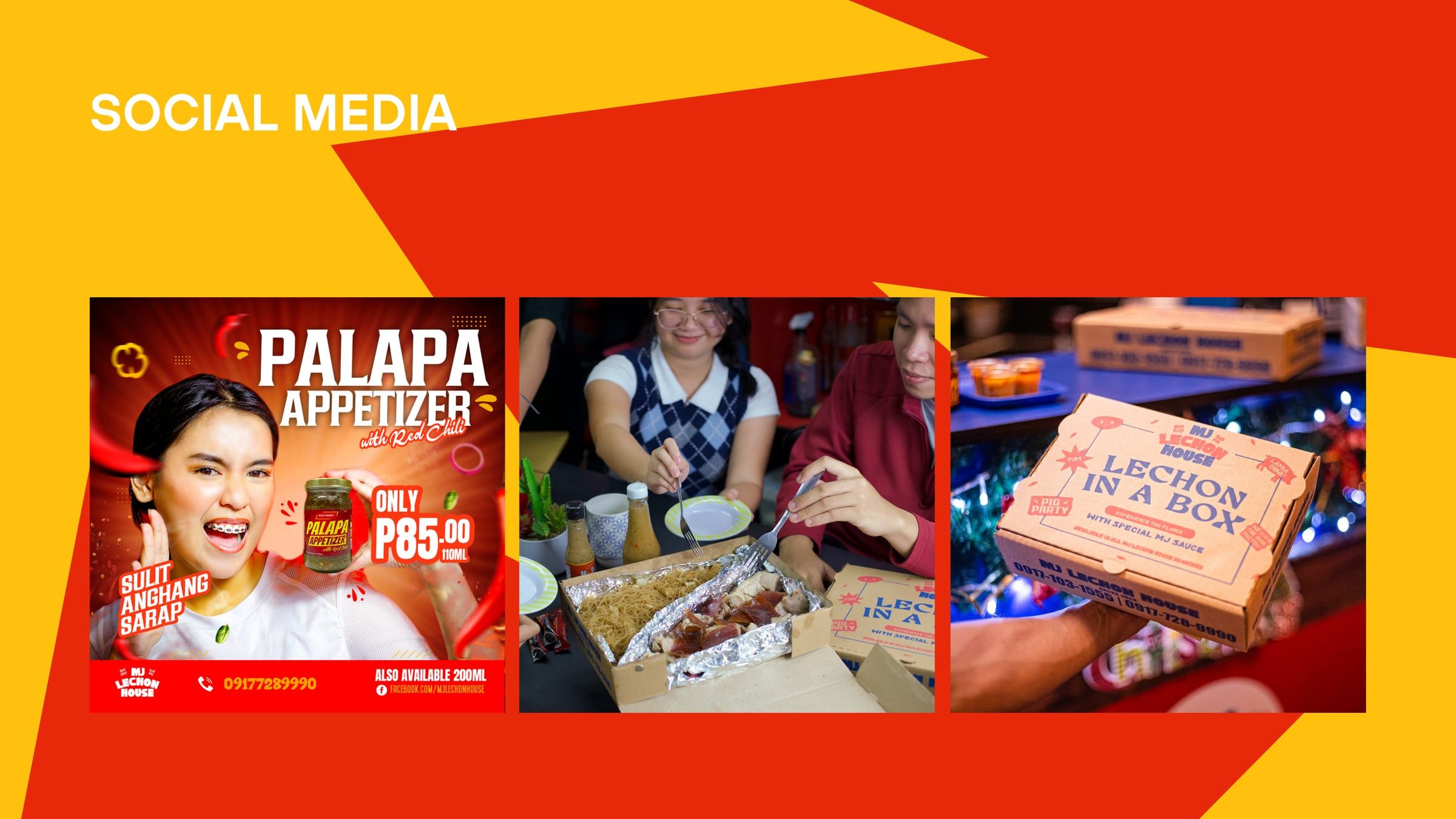 Social media posts: Palapa appetizer and lechon in a box