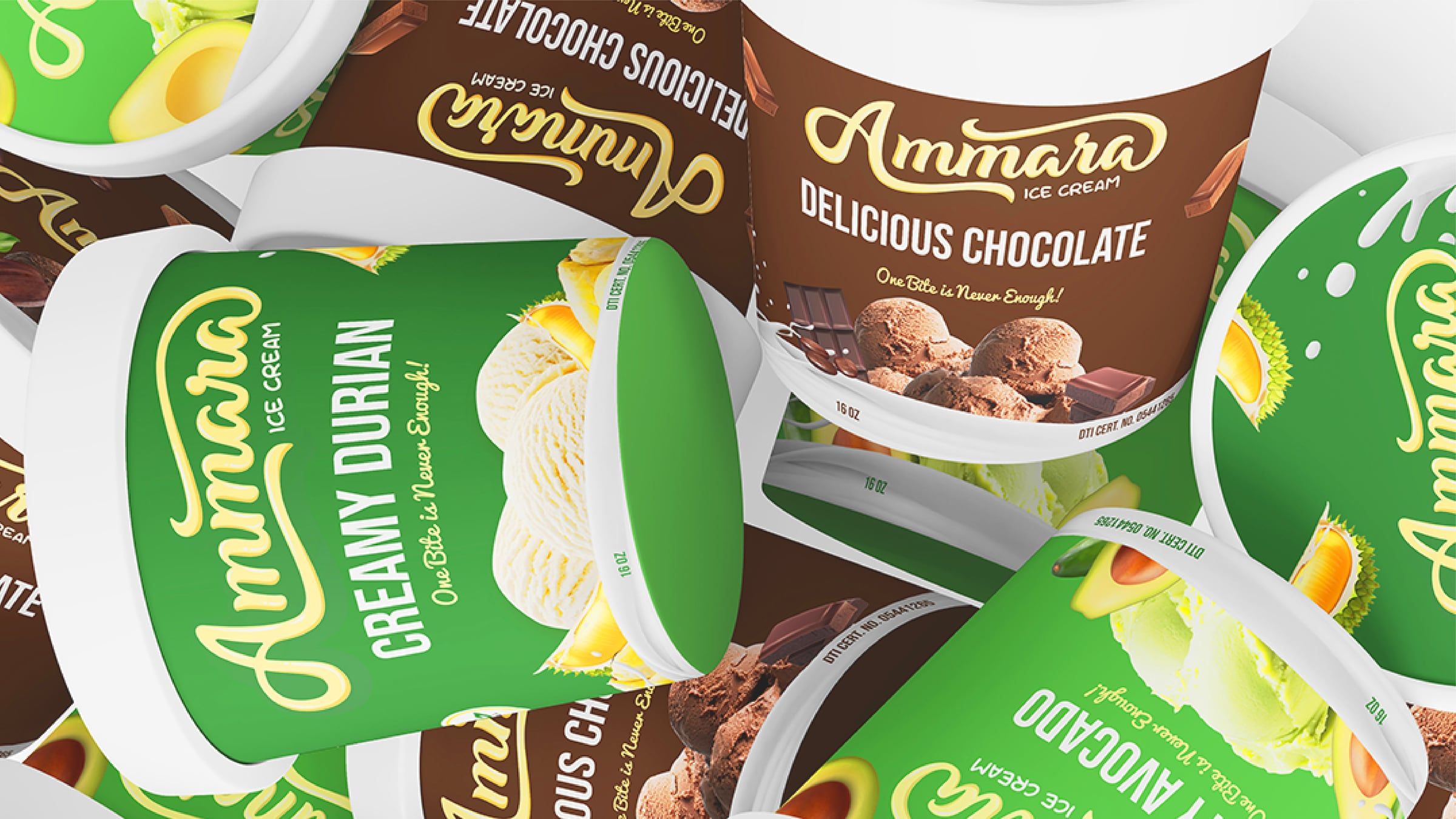 Ammara Ice Cream tubs in creamy durian, avocado and chocolate