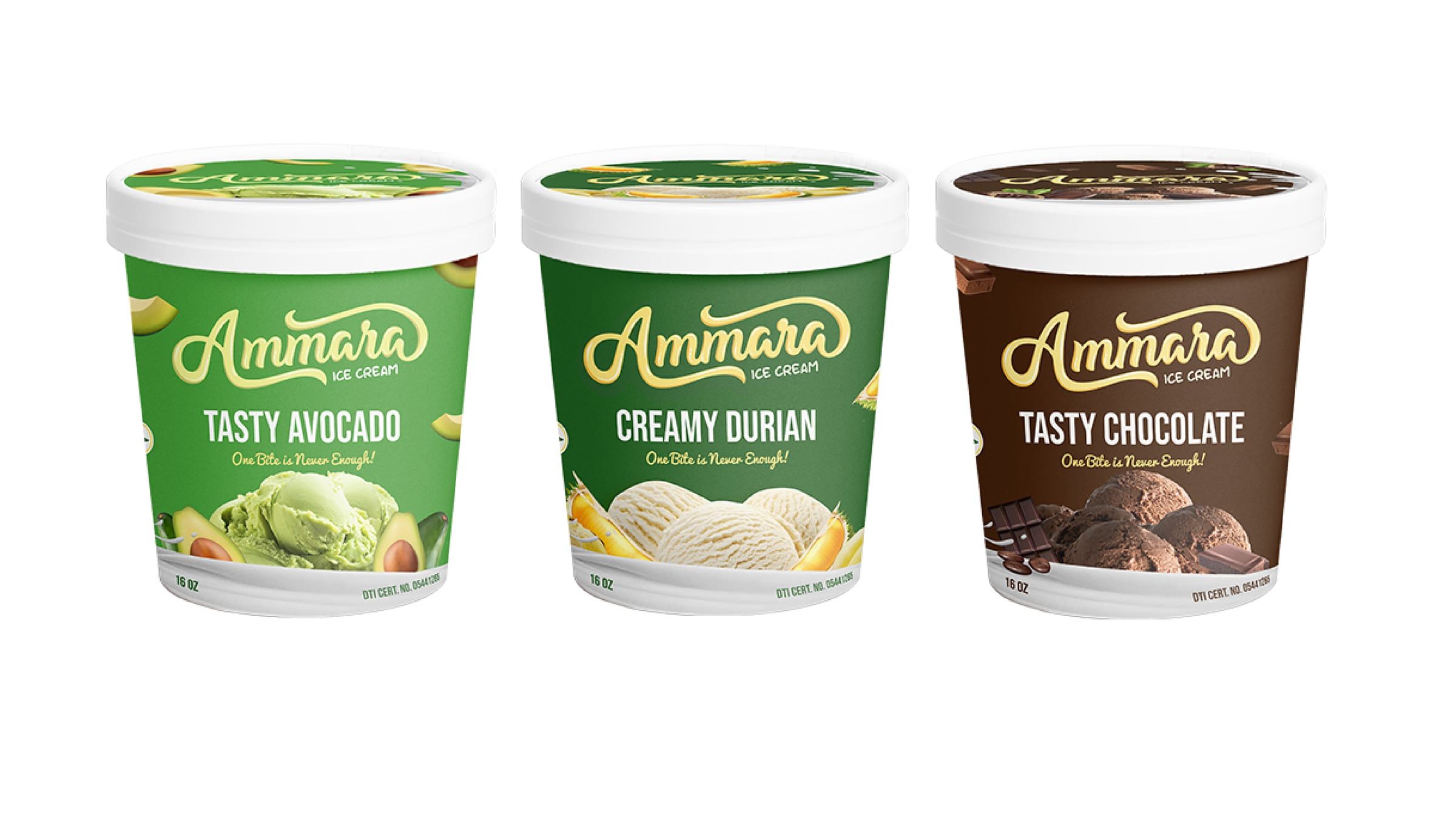 Ammara Ice Cream tubs in avocado, durian and chocolate