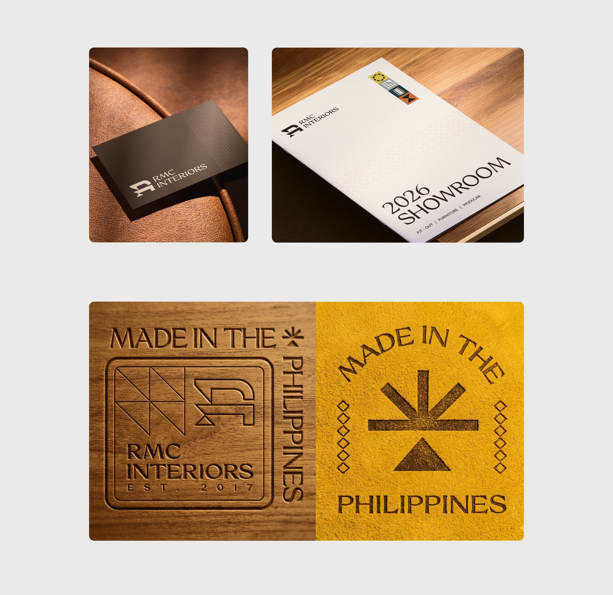 RMC Interiors business cards and showroom collateral