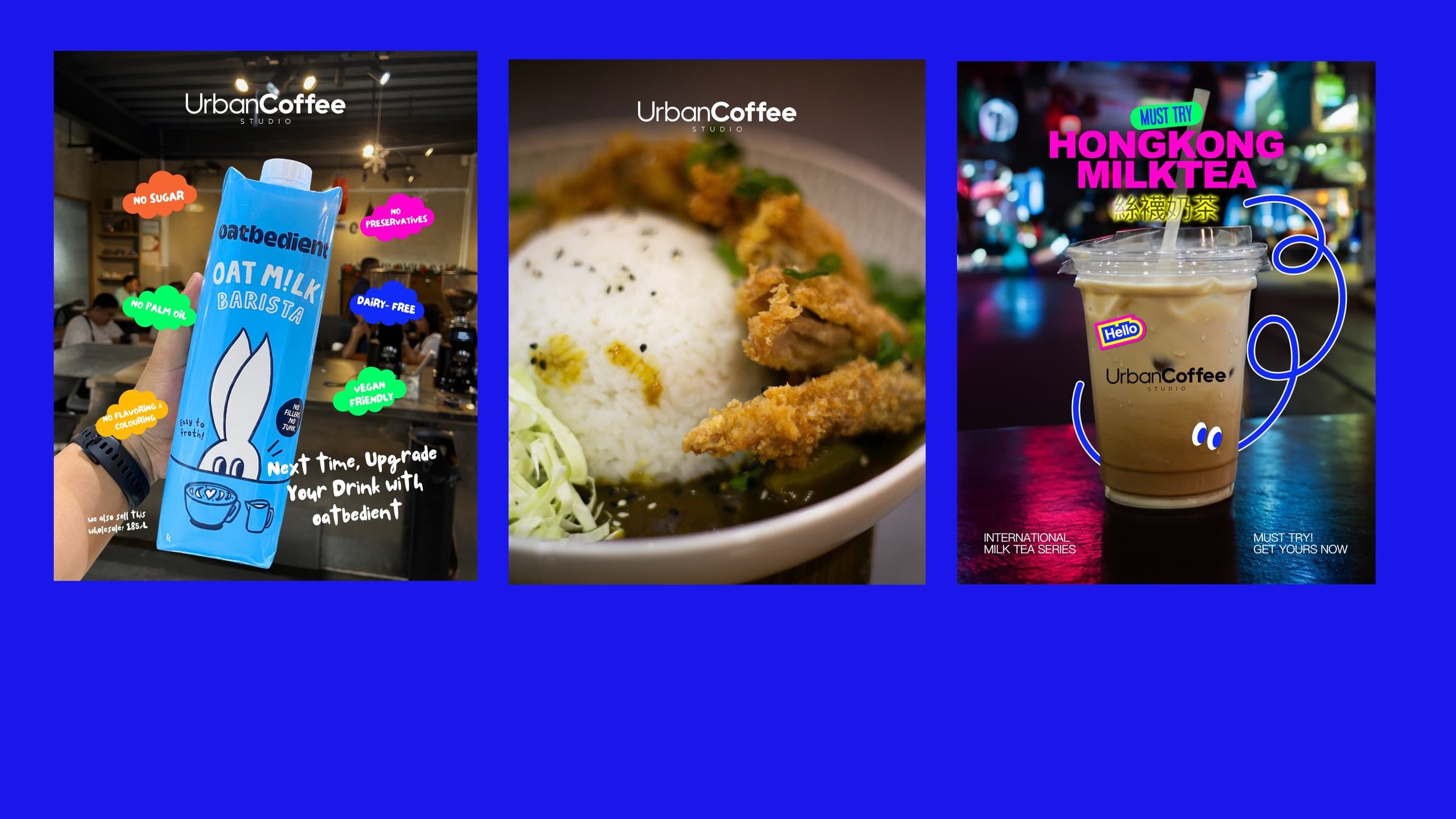 Urban Coffee social posts for oat milk and milk tea