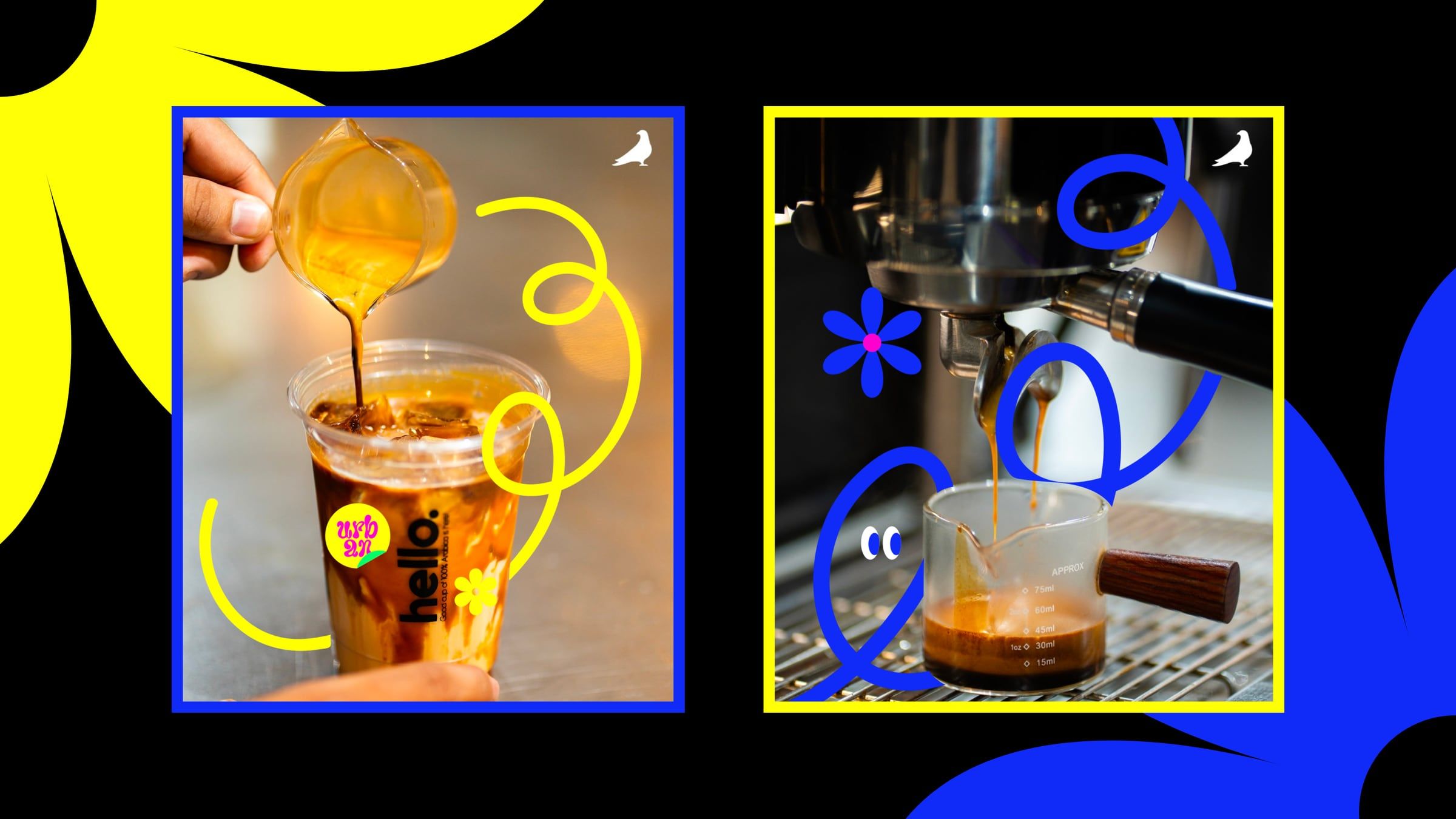 Coffee pours framed in yellow